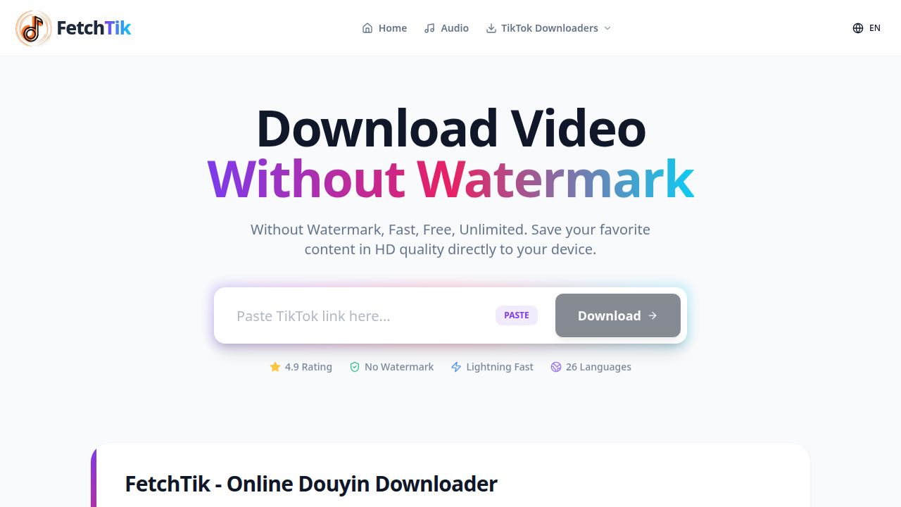 FetchTik Douyin Downloader — Download Douyin videos without watermark
