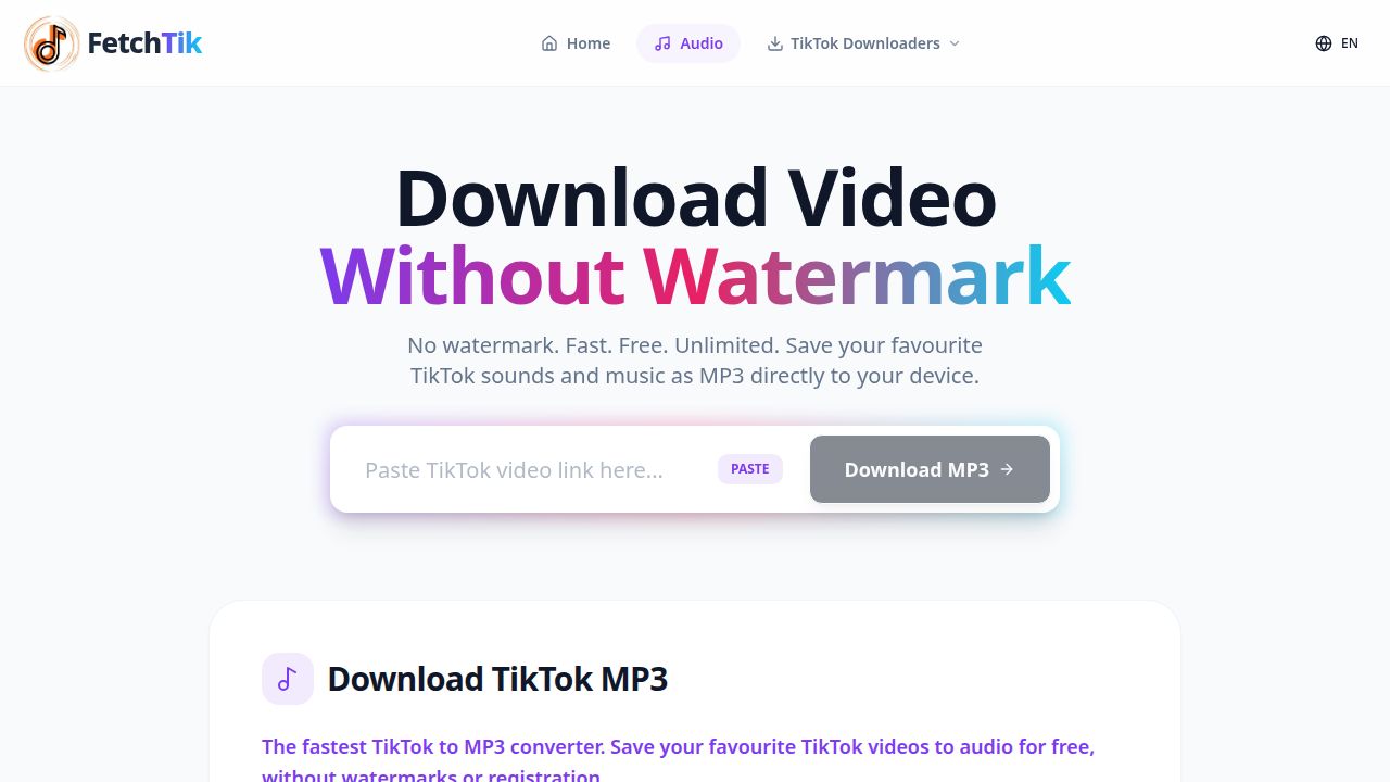 FetchTik TikTok MP3 downloader — extract audio from TikTok videos